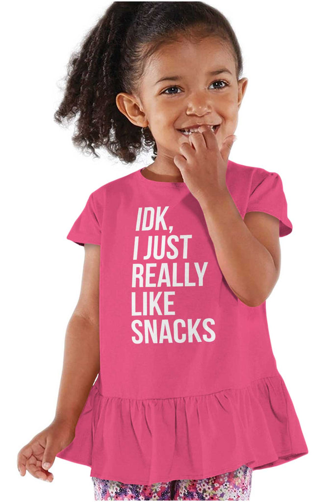 Really Like Snacks Toddler Ruffle Bottom Tee-Direct To Garment Print-Brisco Baby