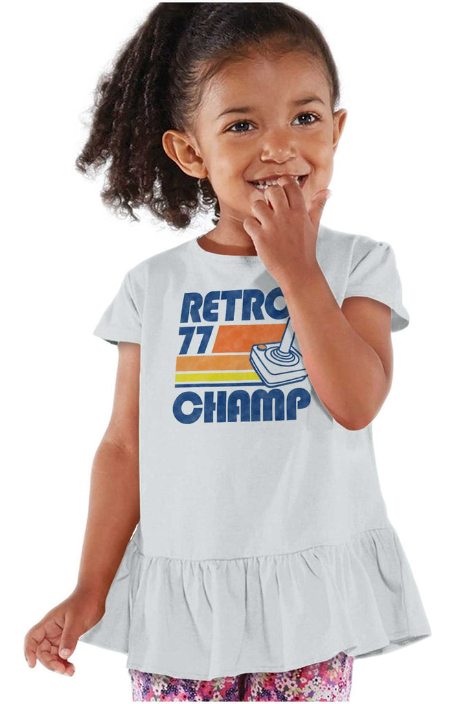 Retro 77 Champ Gamer Dragons Toddler Ruffle Bottom Tee-Direct To Garment Print-Brisco Baby
