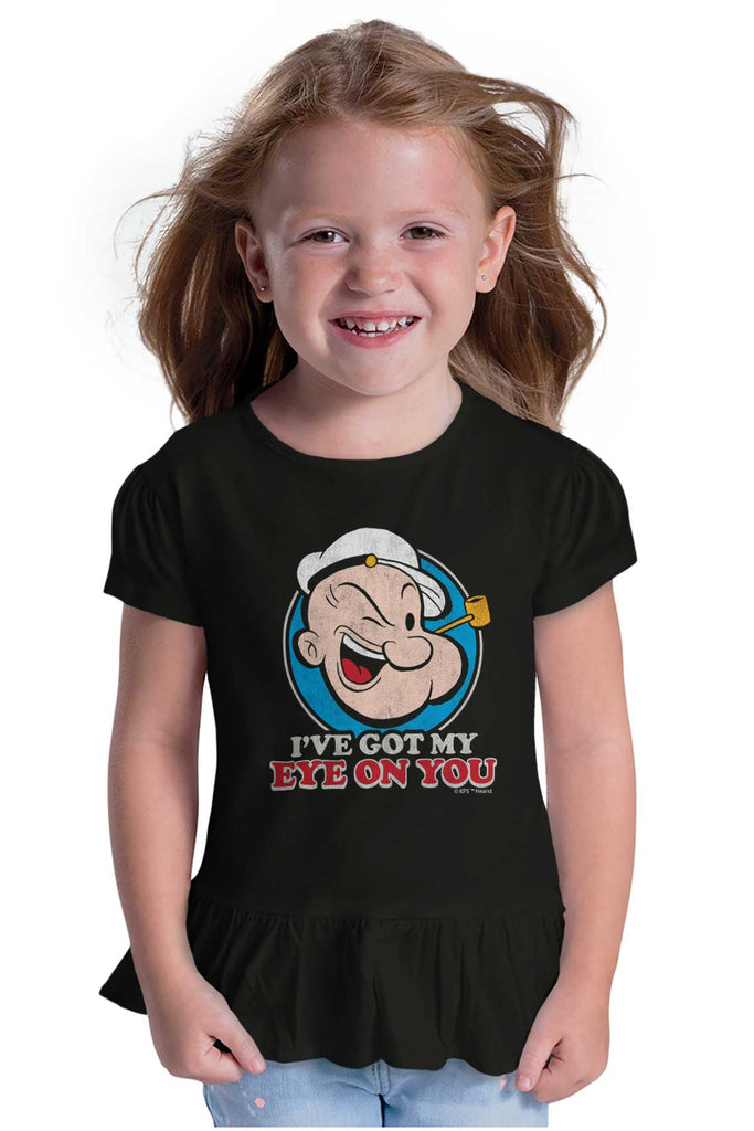 Got My Eye On You Toddler Ruffle Bottom Tee-Direct To Garment Print-Brisco Baby