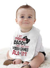 Daddy Plays Video Games Infant Baby Bib-Direct To Garment Print-Brisco Baby