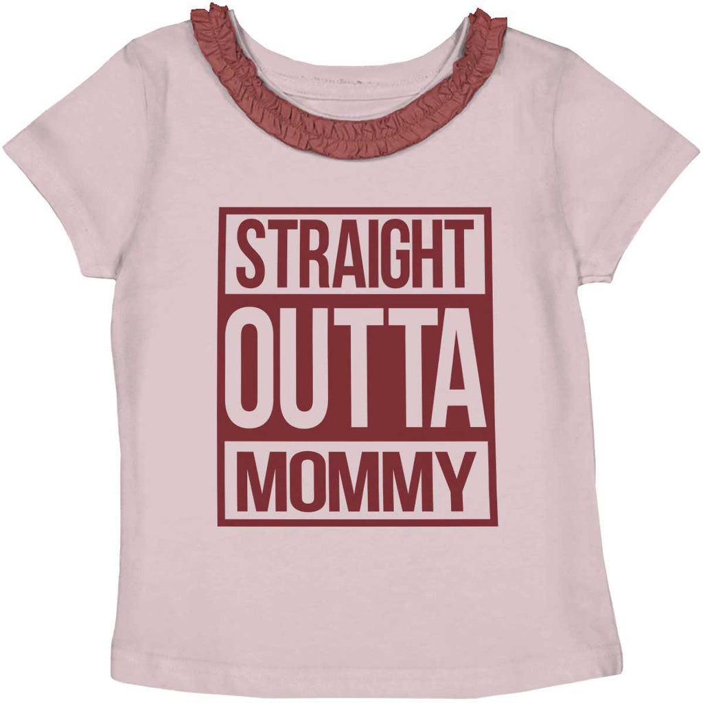 Straight Outta Mommy Toddler Ruffled Trim T-Shirt-Direct To Garment Print-Brisco Baby