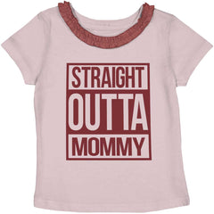 Straight Outta Mommy Toddler Ruffled Trim T-Shirt-Direct To Garment Print-Brisco Baby