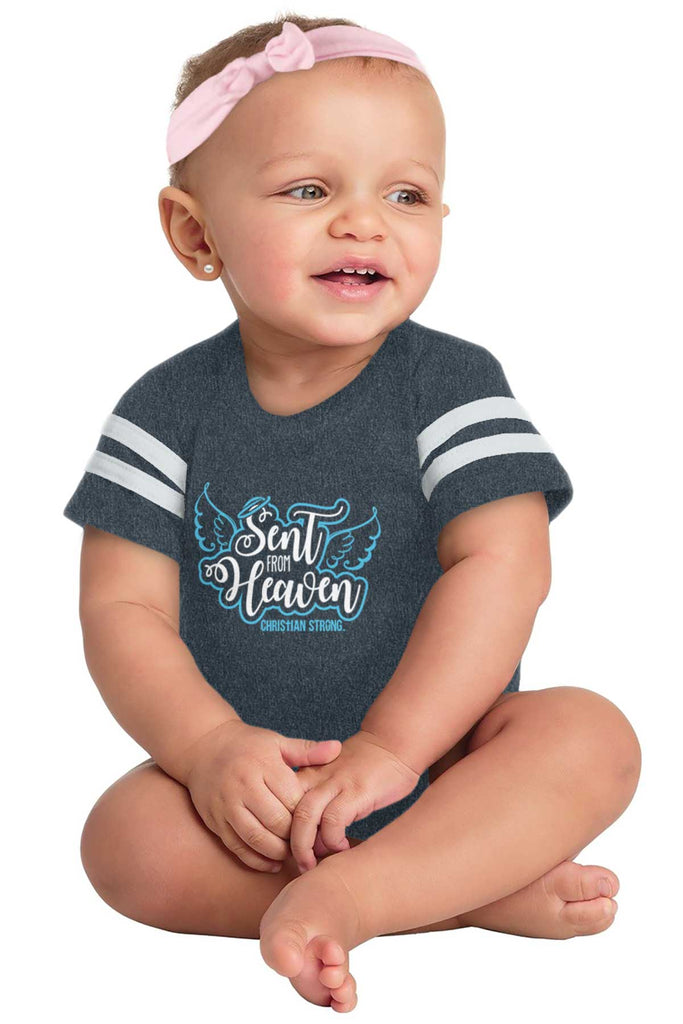Sent From Heaven Football Romper Bodysuit-Direct To Garment Print-Brisco Baby