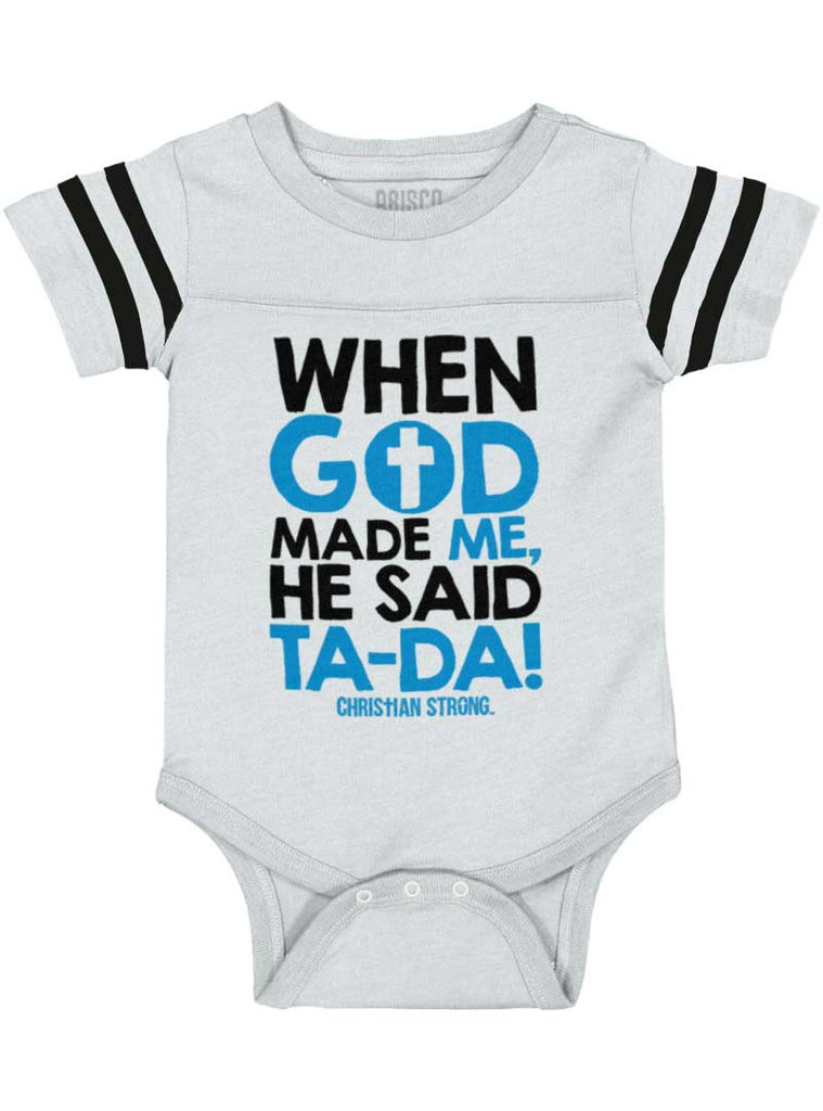 God Said Ta-Da Football Romper Bodysuit-Direct To Garment Print-Brisco Baby