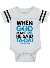 God Said Ta-Da Football Romper Bodysuit-Direct To Garment Print-Brisco Baby