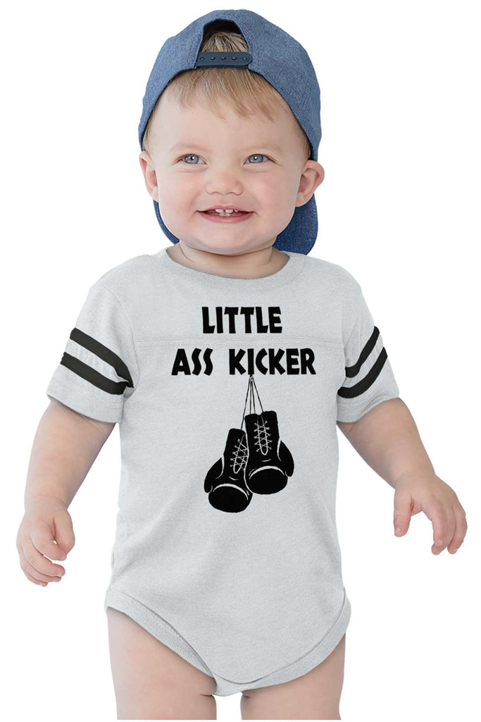 Little Ass Kicker Football Romper Bodysuit-Direct To Garment Print-Brisco Baby