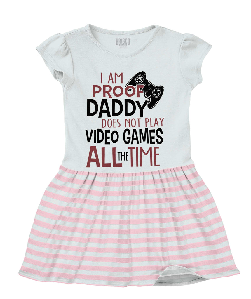Daddy Plays Video Games Baby Striped Skirt Dress-Direct To Garment Print-Brisco Baby