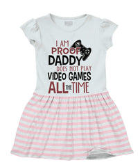 Daddy Plays Video Games Baby Striped Skirt Dress-Direct To Garment Print-Brisco Baby