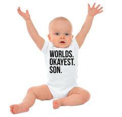 Worlds Okayest Son Romper Bodysuit-Direct To Garment Print-Brisco Baby