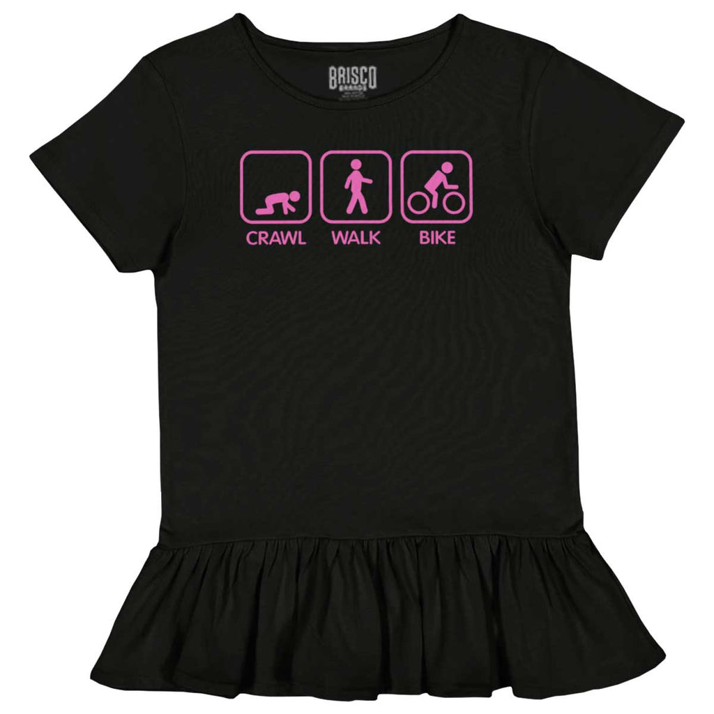 Crawl Walk Bike Toddler Ruffle Bottom Tee-Direct To Garment Print-Brisco Baby