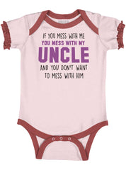 Mess With My Uncle Baby Ruffled Trim Romper-Direct To Garment Print-Brisco Baby