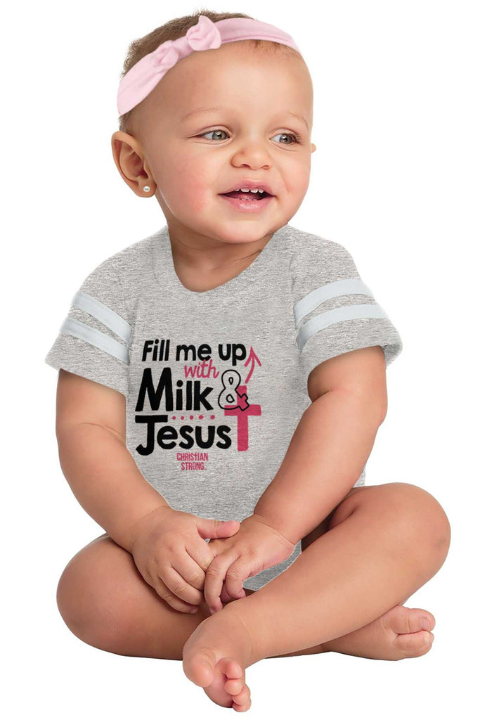 Milk And Jesus Football Romper Bodysuit-Direct To Garment Print-Brisco Baby