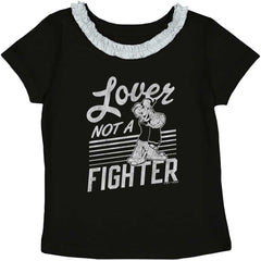 Lover Not A Fighter Toddler Ruffled Trim T-Shirt-Direct To Garment Print-Brisco Baby