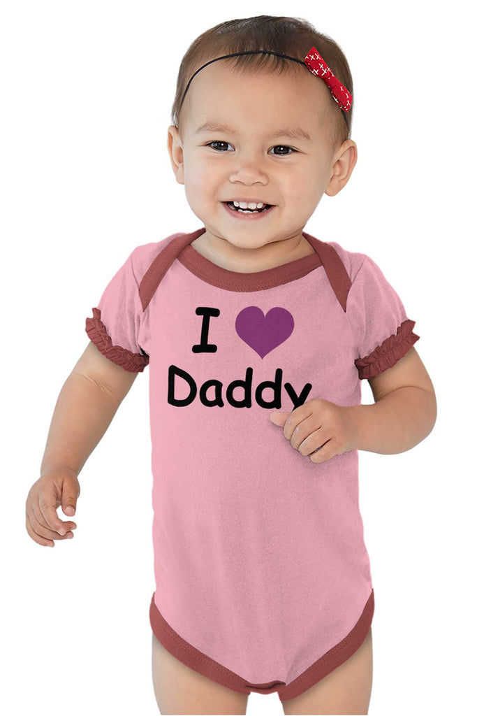 I Heart Daddy Baby Ruffled Trim Romper-Direct To Garment Print-Brisco Baby
