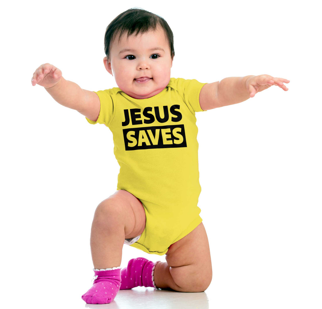 Jesus Saves Romper Bodysuit-Direct To Garment Print-Brisco Baby