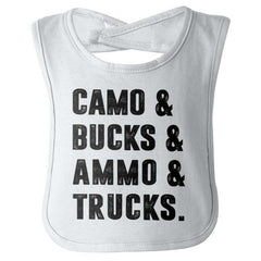 Camo Bucks Ammo Trucks Infant Baby Bib-Direct To Garment Print-Brisco Baby