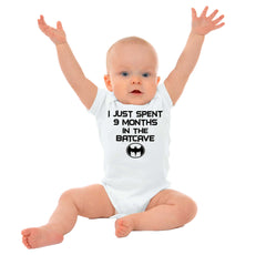 9 Months in Batcave Romper Bodysuit-Direct To Garment Print-Brisco Baby