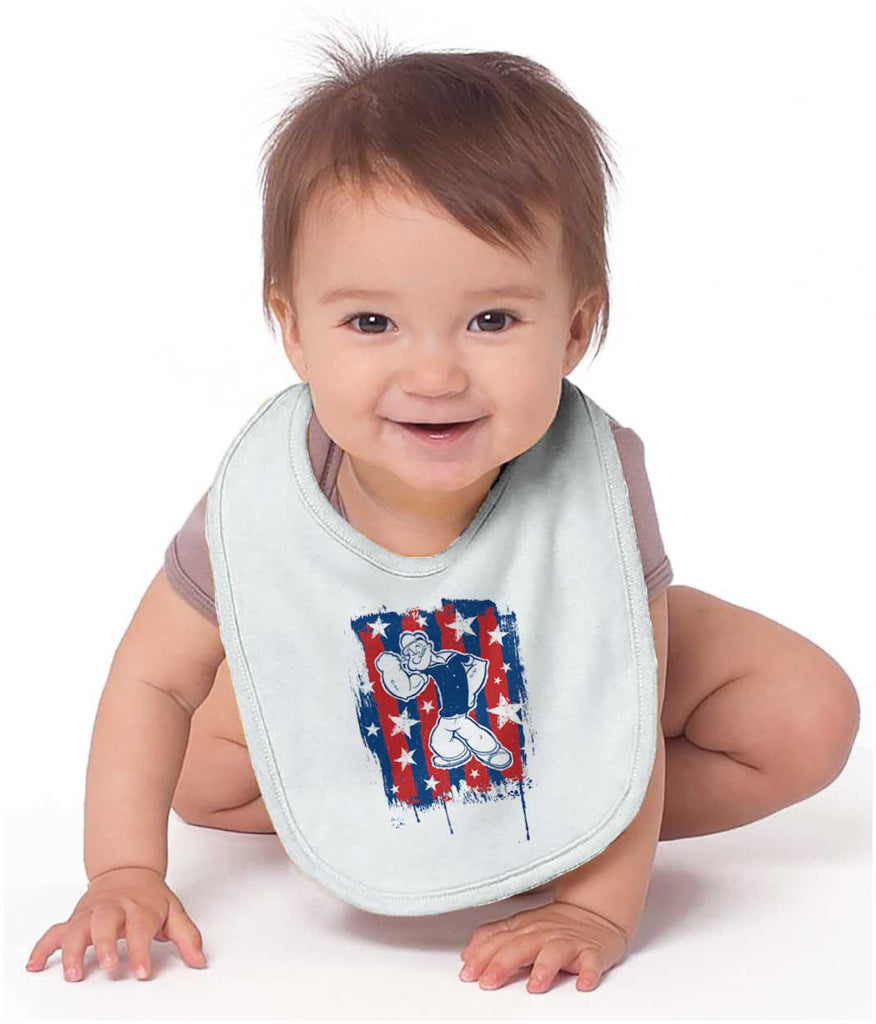 Stars Stripes Popeye Infant Baby Bib-Direct To Garment Print-Brisco Baby