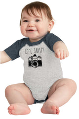 Oh Snap Camera Raglan Romper Bodysuit-Direct To Garment Print-Brisco Baby