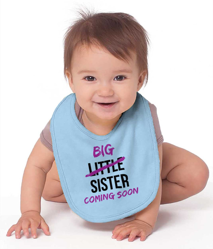 Big Little Sister Coming Soon Infant Baby Bib-Direct To Garment Print-Brisco Baby