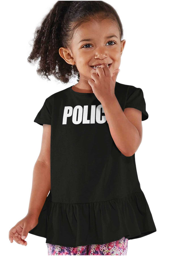 Police Force Toddler Ruffle Bottom Tee-Direct To Garment Print-Brisco Baby