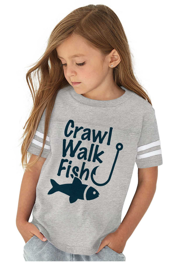 Crawl Walk Fish Toddler Football Jersey Tee-Direct To Garment Print-Brisco Baby