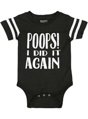 Poops I Did It Again Football Romper Bodysuit-Direct To Garment Print-Brisco Baby