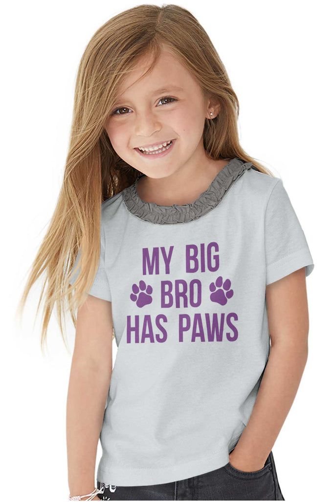 Big Bro Has Paws Toddler Ruffled Trim T-Shirt-Direct To Garment Print-Brisco Baby