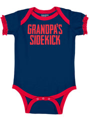 Grandpa's Sidekick Baby Ruffled Trim Romper-Direct To Garment Print-Brisco Baby