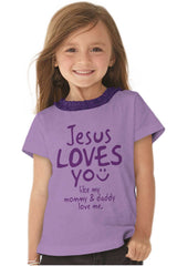 Jesus Loves You Toddler Ruffled Trim T-Shirt-Direct To Garment Print-Brisco Baby