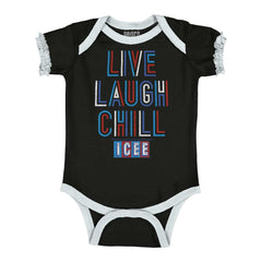 Live Laugh Chill Baby Ruffled Trim Romper-Direct To Garment Print-Brisco Baby