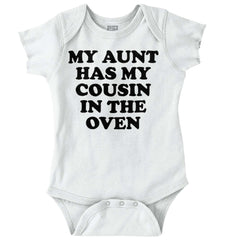 Aunt Has Cousin In Oven Romper Bodysuit-Direct To Garment Print-Brisco Baby