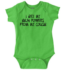 Ninja Powers From Cousin Romper Bodysuit-Direct To Garment Print-Brisco Baby