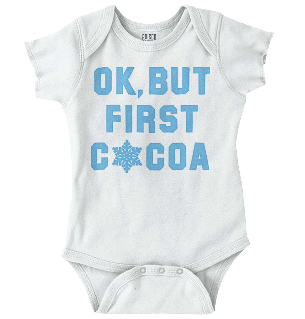 Ok But First Cocoa Romper Bodysuit-Direct To Garment Print-Brisco Baby