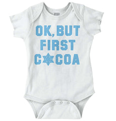 Ok But First Cocoa Romper Bodysuit-Direct To Garment Print-Brisco Baby