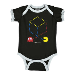 Pac-Man Cube Baby Ruffled Trim Romper-Direct To Garment Print-Brisco Baby