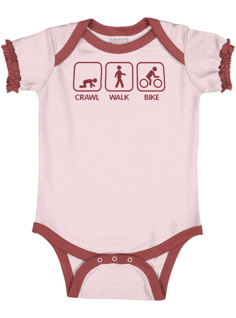 Crawl Walk Bike Baby Ruffled Trim Romper-Direct To Garment Print-Brisco Baby