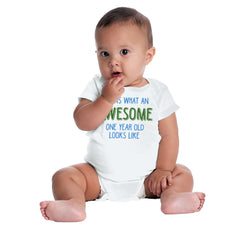 Awesome One Year Old Romper Bodysuit-Direct To Garment Print-Brisco Baby