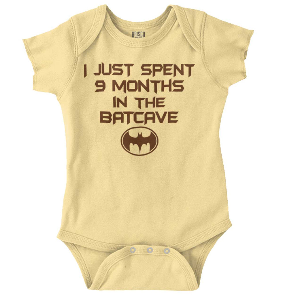 9 Months in Batcave Romper Bodysuit-Direct To Garment Print-Brisco Baby