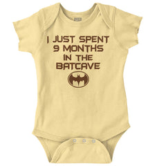9 Months in Batcave Romper Bodysuit-Direct To Garment Print-Brisco Baby