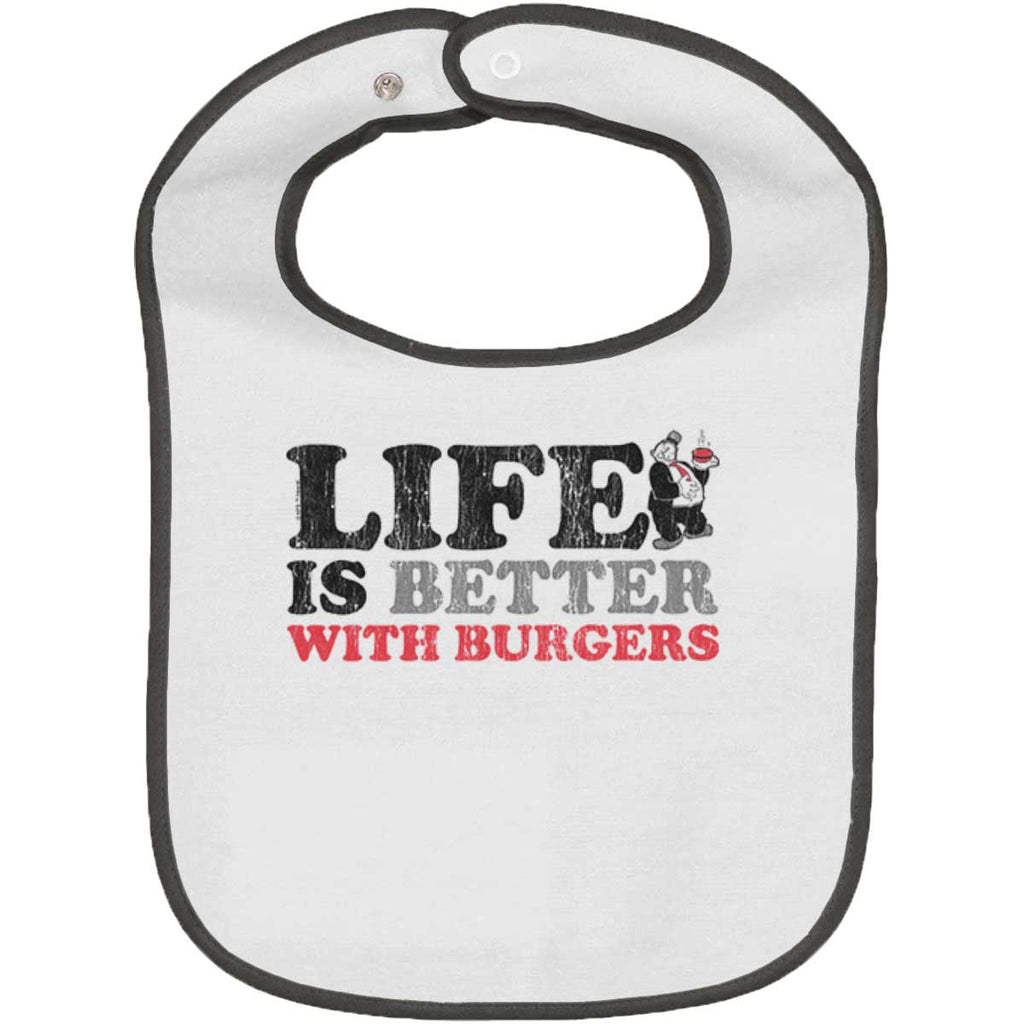 Better With Burgers Trimmed White Snap Bib-Direct To Garment Print-Brisco Baby
