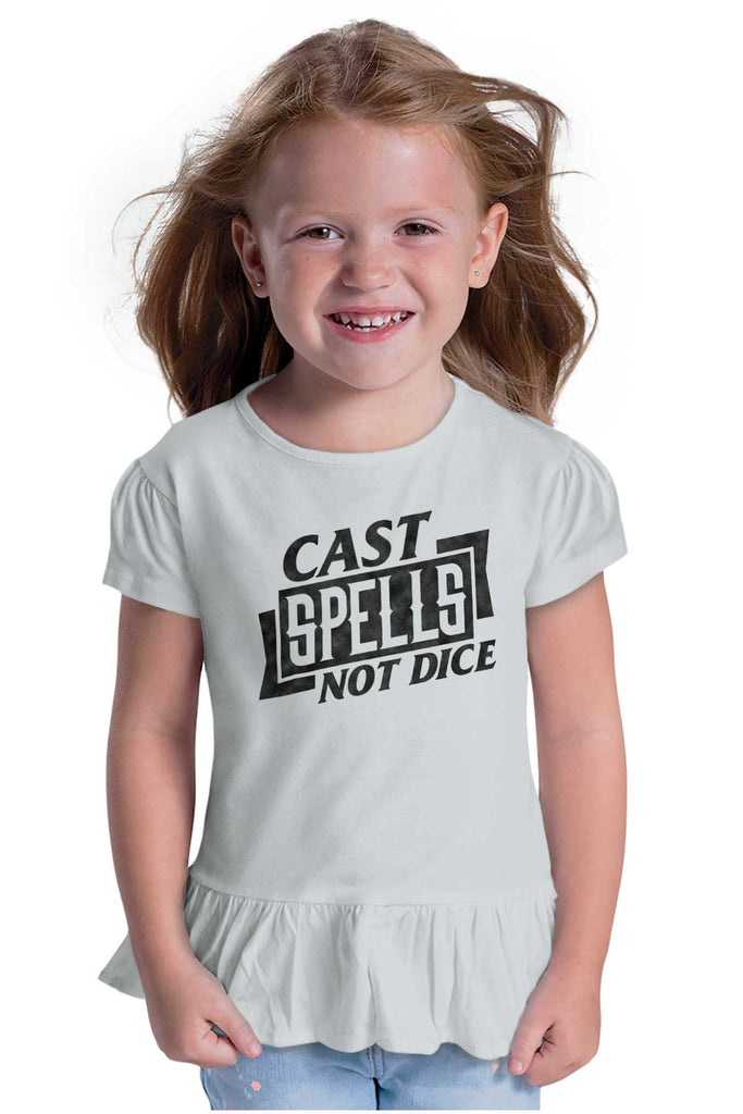 Cast Spells Not Dice Dungeons Toddler Ruffle Bottom Tee-Direct To Garment Print-Brisco Baby