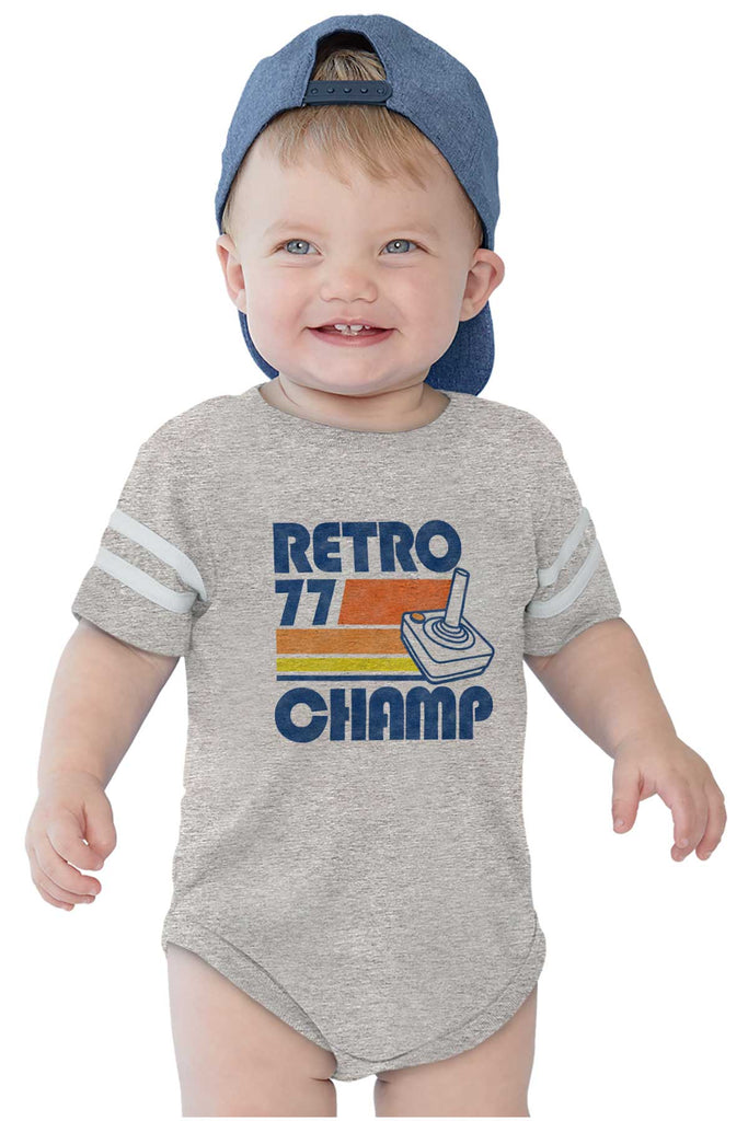 Retro 77 Champ Gamer Dragons Football Romper Bodysuit-Direct To Garment Print-Brisco Baby