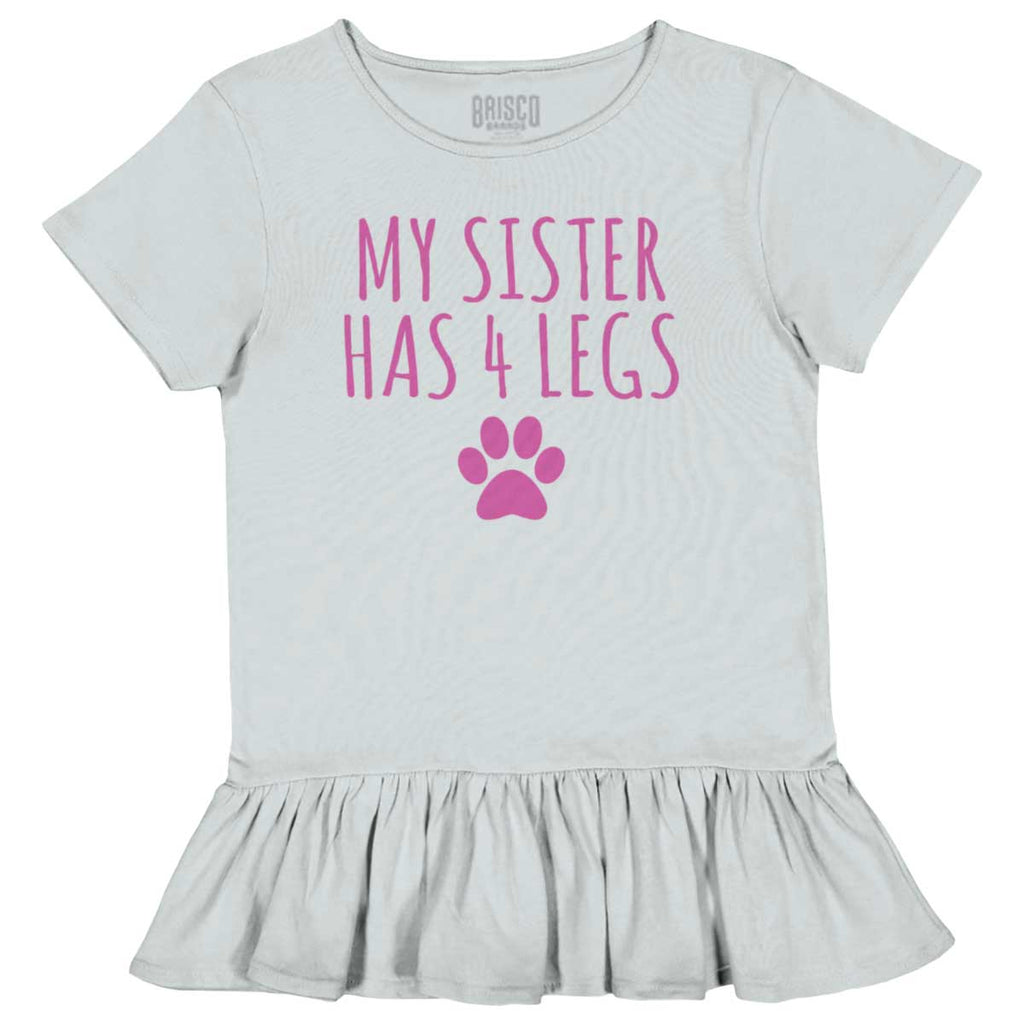 Sister has 4 legs Toddler Ruffle Bottom Tee-Direct To Garment Print-Brisco Baby