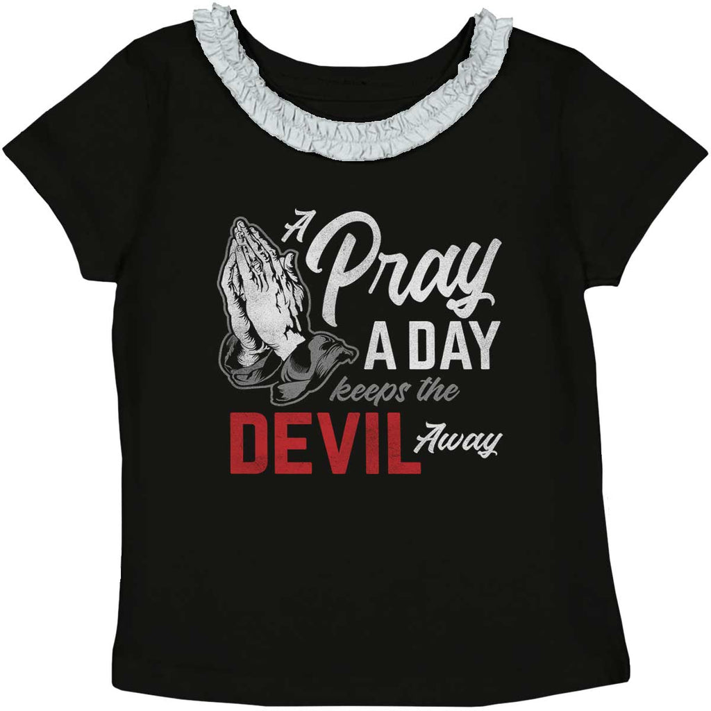 Pray A Day Toddler Ruffled Trim T-Shirt-Direct To Garment Print-Brisco Baby